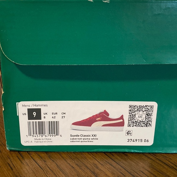 Puma Men’s Suede Classic XXI Sneaker Cabernet-Puma White Size 9 New - Picture 16 of 16